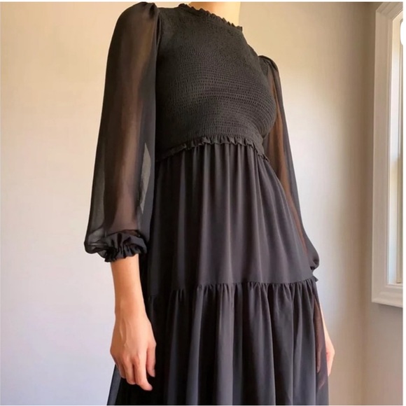 Aritzia Wilfred Rosalyn Smocked Tiered Midi Dress, Size large. - Picture 9 of 10